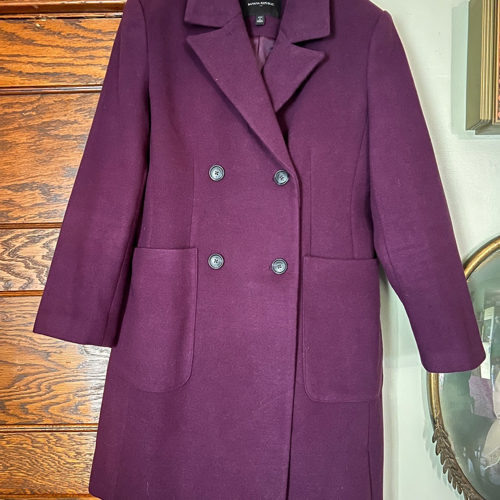 Banana Republic Rich Eggplant midi  Pea Coat NWOT